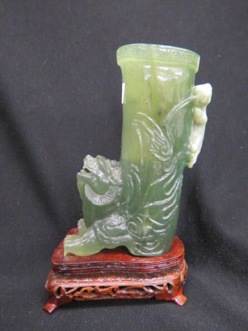 Appraisal: Chinese Carved Jade Figural Libation Cup creature decor with serpent