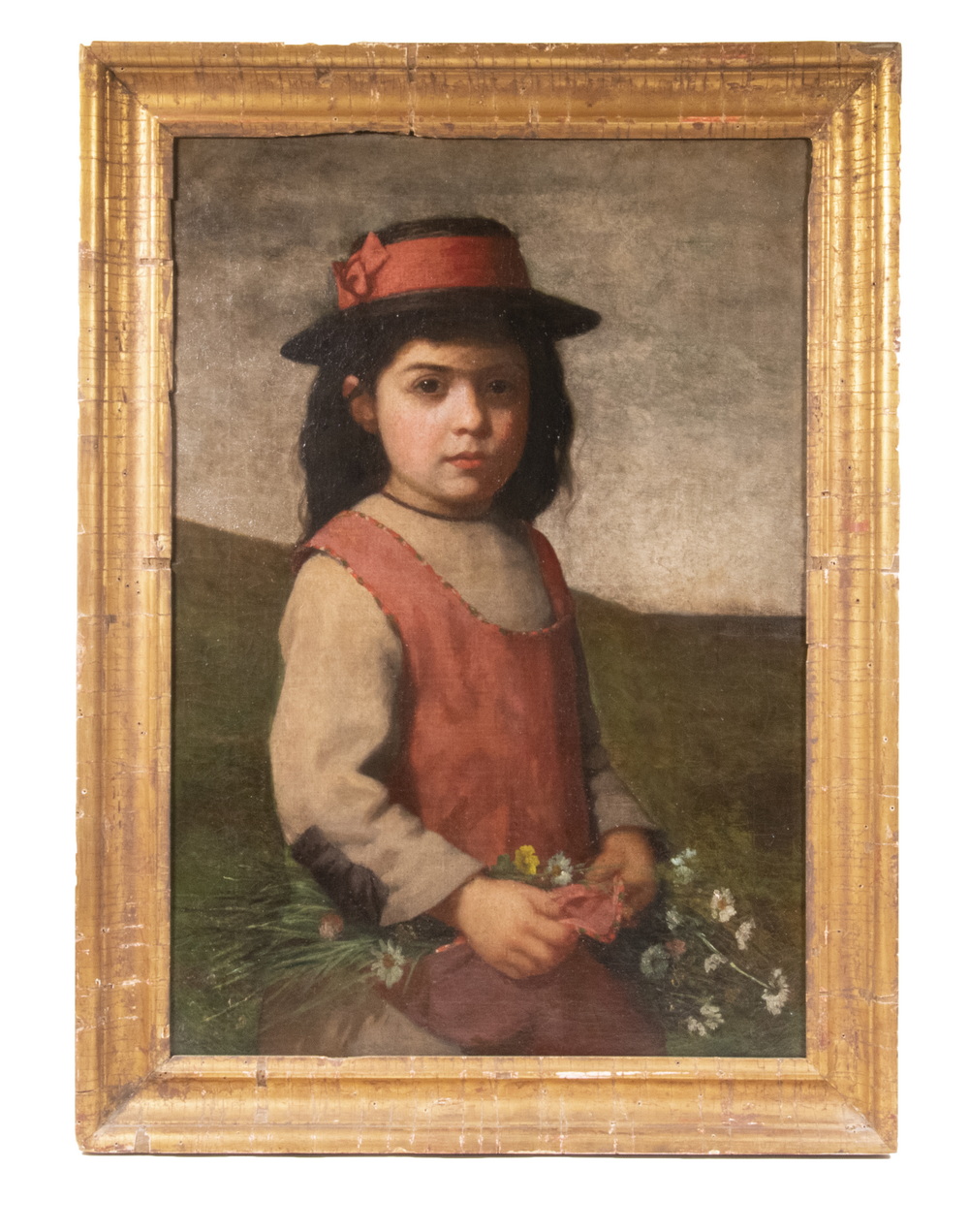 Appraisal: PORTRAIT OF A CHILD Young Girl with Flowers oil on