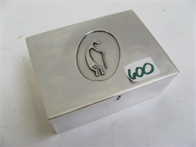 Appraisal: SILVER RECTANGULAR HINGED BOX the lid with medallion of figure