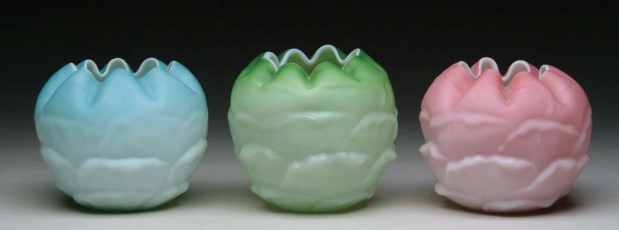 Appraisal: THREE SATIN GLASS ROSE BOWLS Lot consists of three satin