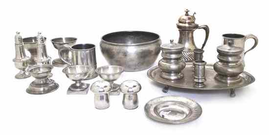 Appraisal: A Collection of Pewter Articles comprising casters salts ink stand