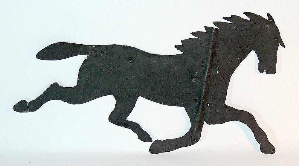 Appraisal: Grouping of Three Weathervanes Painted sheet metal horse weathervane -