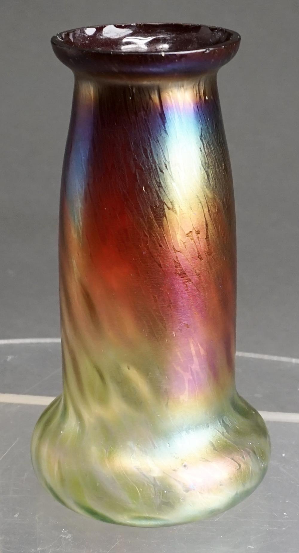 Appraisal: Loetz-Type Iridescent Art Glass Vase chips to rim H in