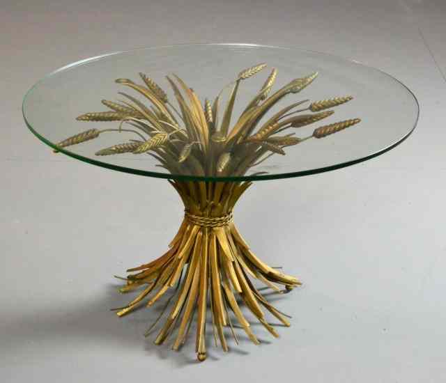 Appraisal: Mid Century Italian Tole Metal And Glass TableThe gold gilt