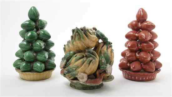 Appraisal: A Group of Three Ceramic Offering Articles comprising one red