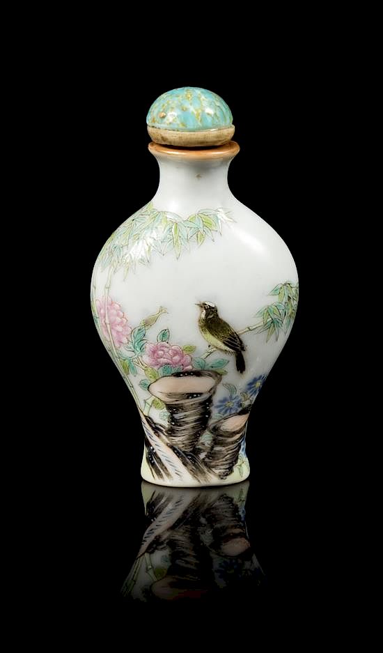 Appraisal: A Famille Rose Porcelain Snuff Bottle Height inches A Famille