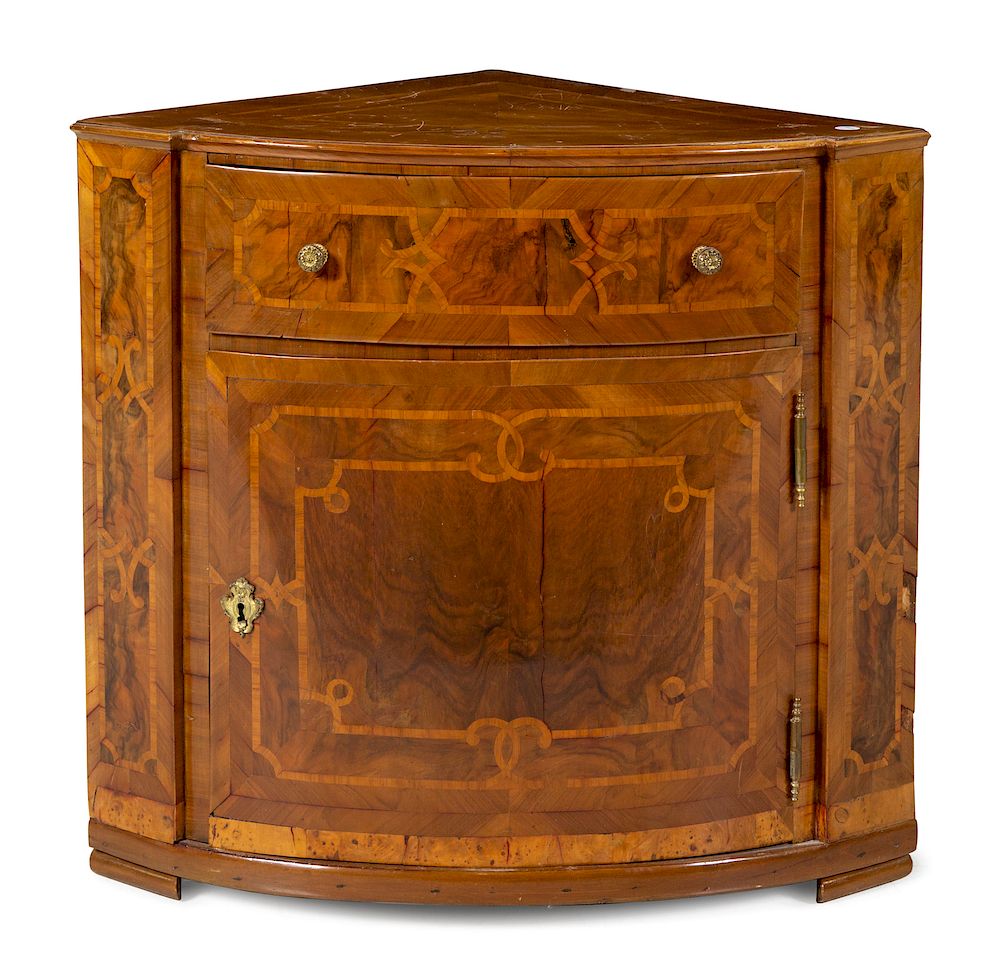 Appraisal: A German or Austrian Burl Walnut Corner Cabinet A German