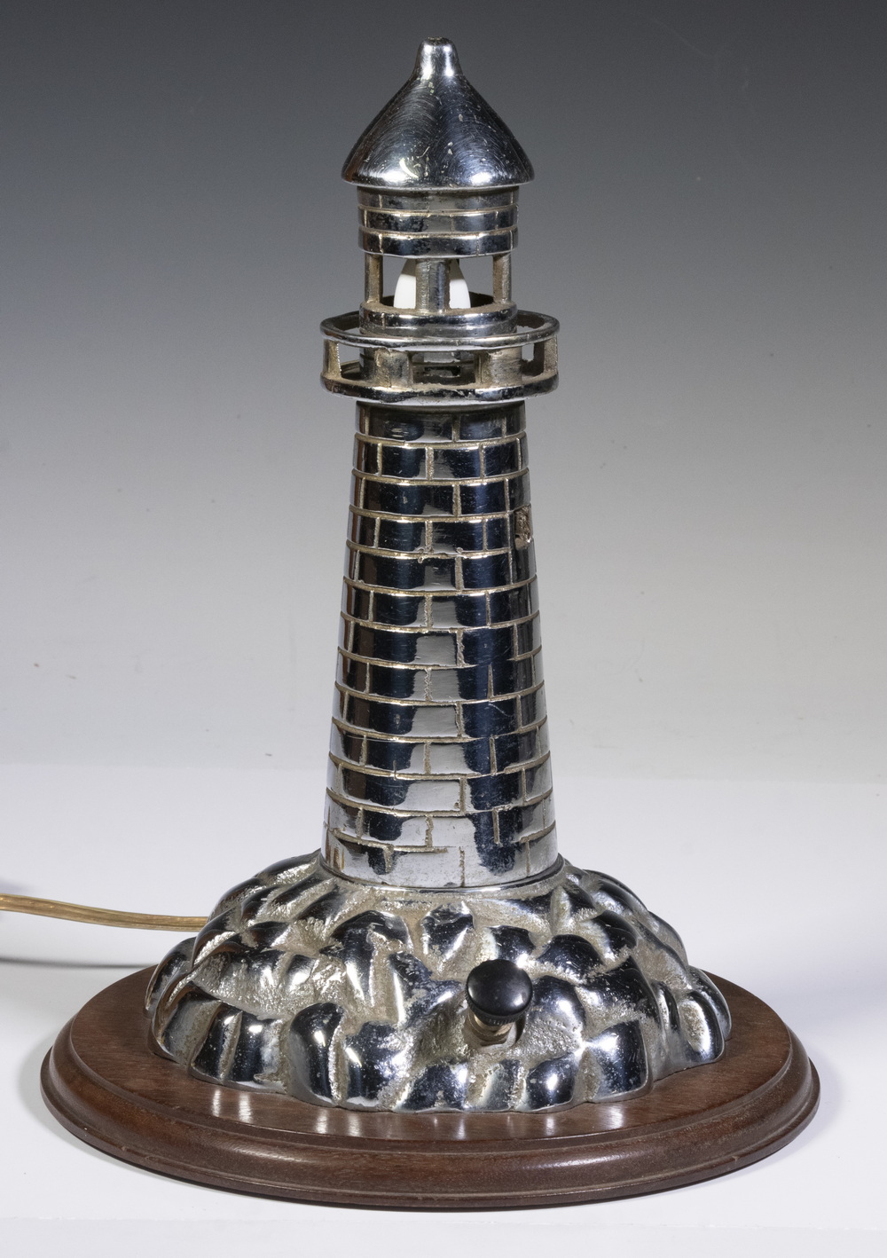 Appraisal: VINTAGE LIGHTHOUSE LAMP Vintage Chrome Plated Brass Table Lamp in