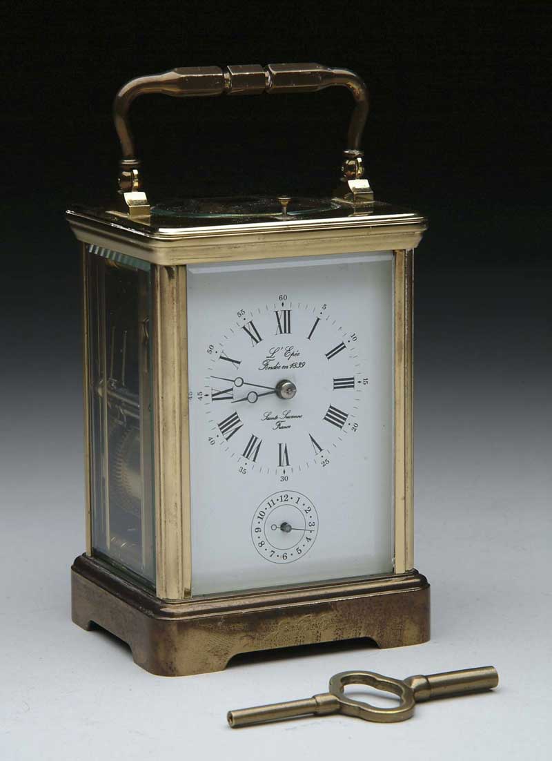 Appraisal: FRENCH BRASS AND GLASS CARRIAGE CLOCK WITH REPEATER Dial marked