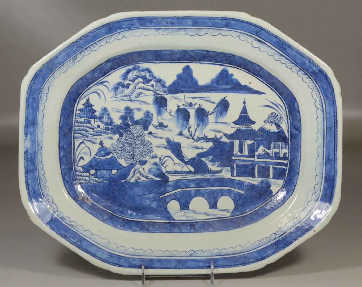 Appraisal: Chinese export Canton blue and white platter x with rim