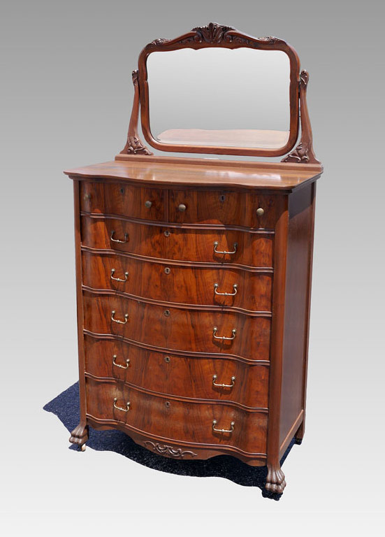 Appraisal: MAHOGANY SERPENTINE FRONT TALL CHEST WITH MIRROR Richly grained mahogany