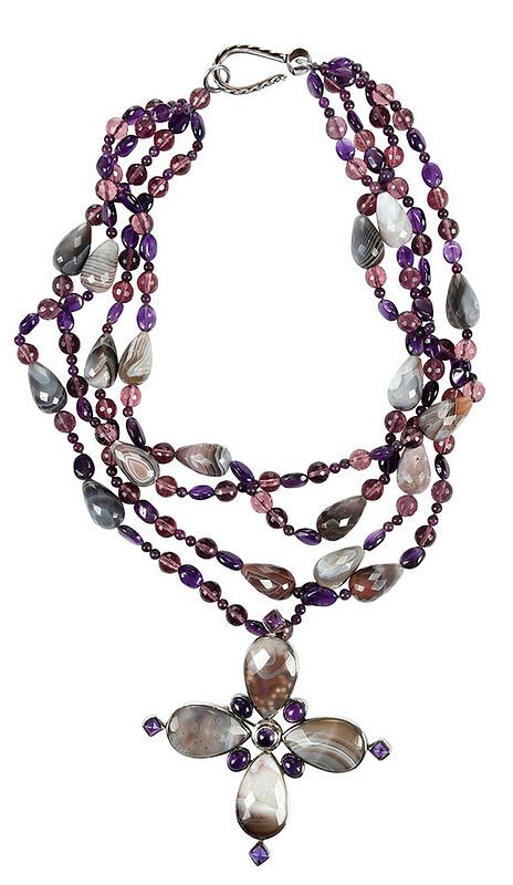 Appraisal: Silver and Bead Necklace including amethyst agate pink plastic beads