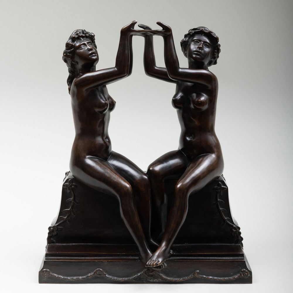 Appraisal: th Century School Two Seated Women Bronze unsigned x x