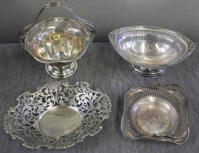 Appraisal: STERLING Silver Lot Includes a hallmarked pierced reticulated basket two