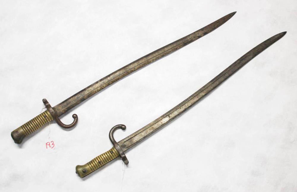 Appraisal: TWO FRENCH MODEL CHASSEPOT YATAGHAN SWORD BAYONETS having T shape