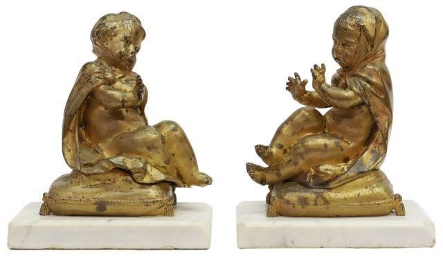 Appraisal: pair French bronze dore sculptures th c modeled as putti