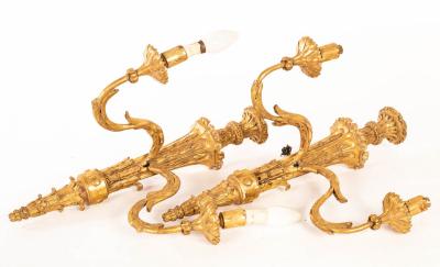 Appraisal: A pair of th Century carved gilt wood two-branch wall