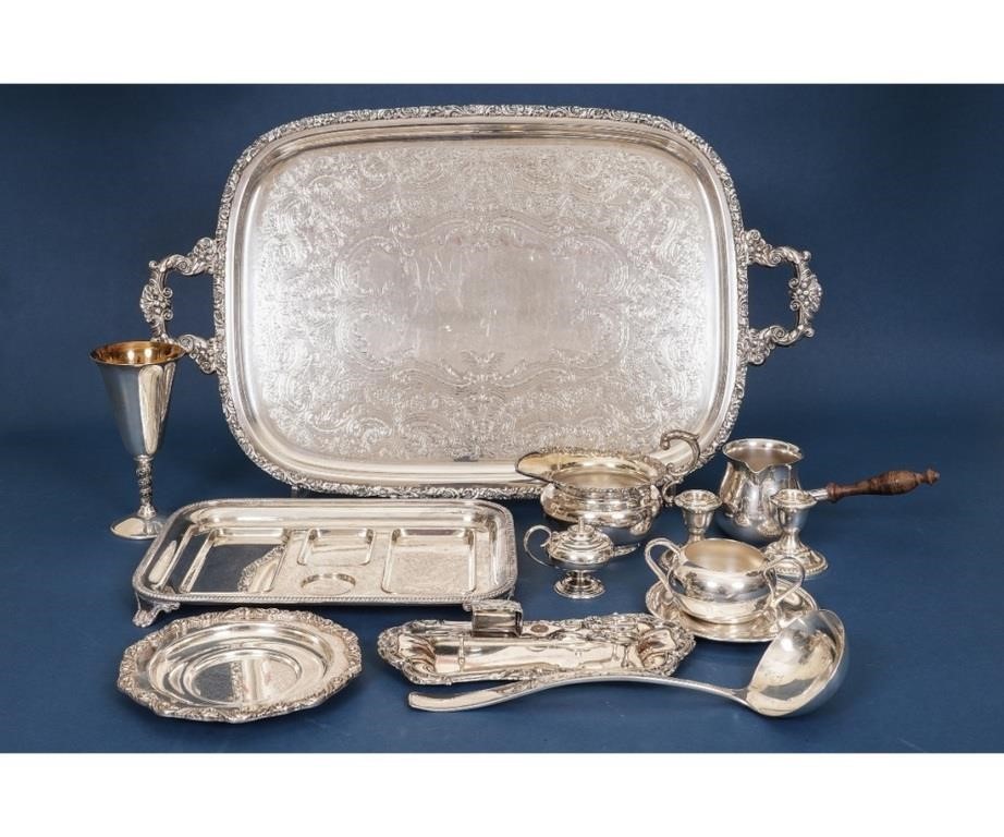 Appraisal: Silverplate tableware to include a large ornate tray l x