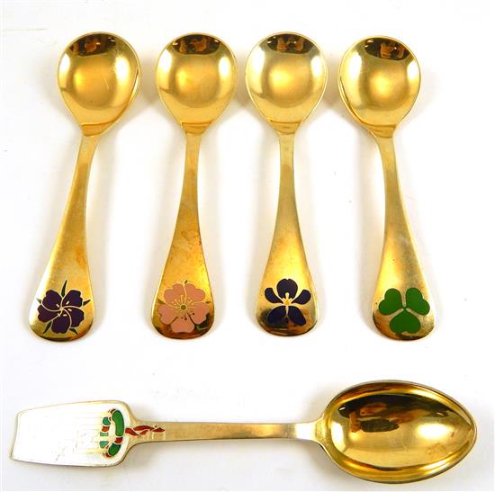 Appraisal: SILVER Five vermeil sterling silver spoons Four Georg Jensen annual