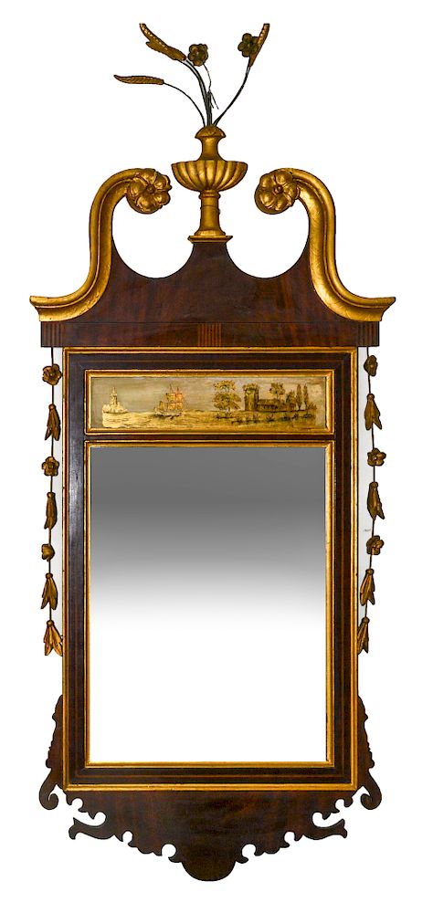 Appraisal: Adam Style Giltwood Reverse Painted Mirror Adam style giltwood reverse-painted