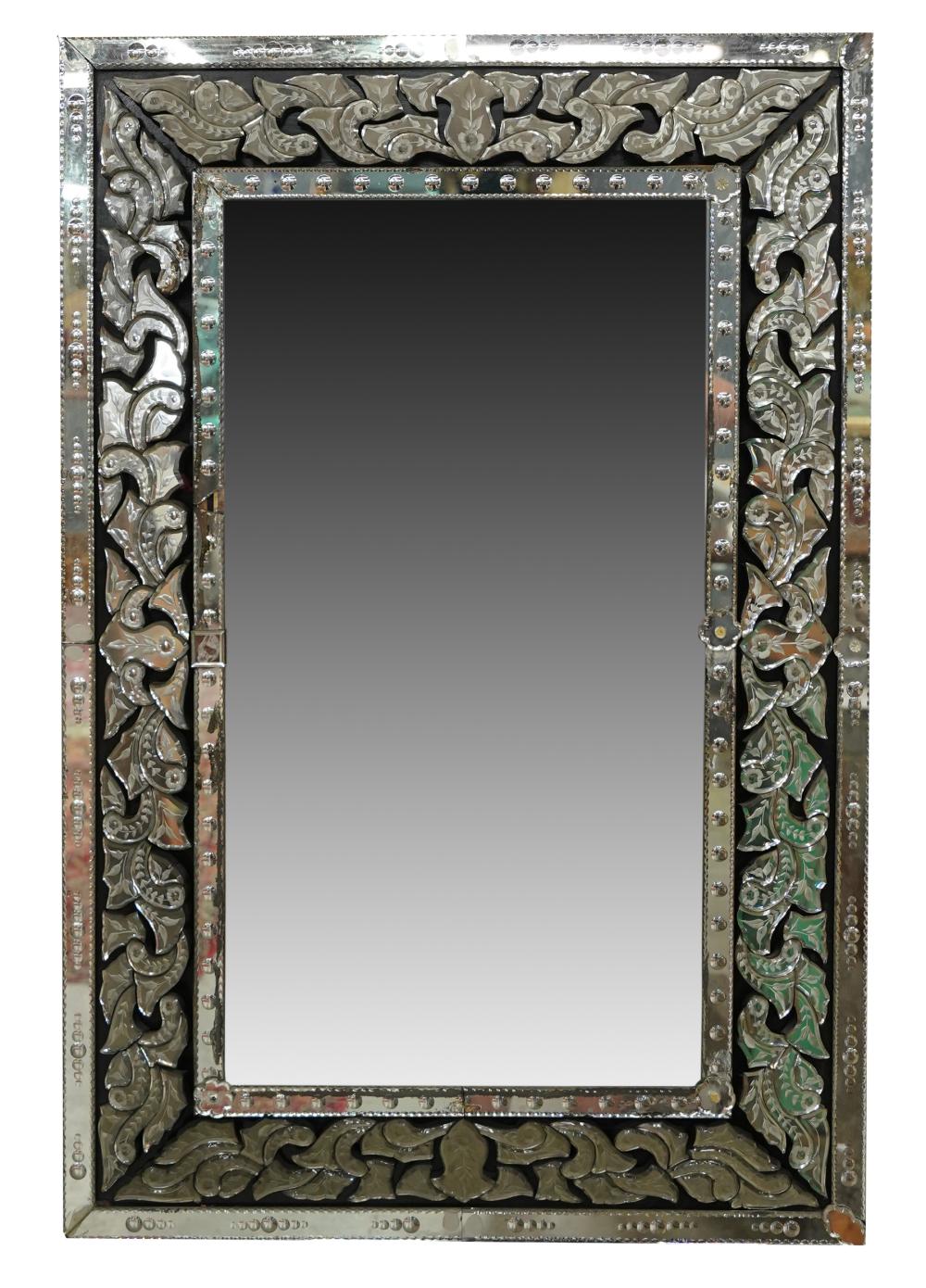 Appraisal: VENETIAN ETCHED GLASS WALL MIRRORthe beveled rectangular mirror plate within