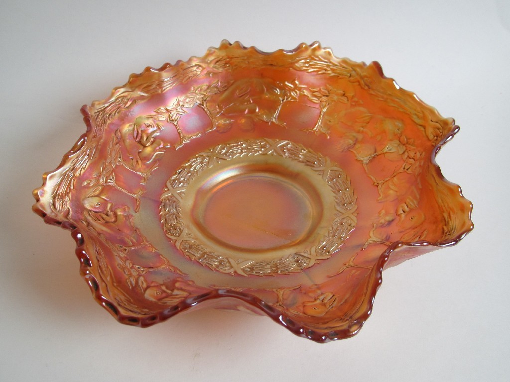 Appraisal: An unusual Fenton glass 'Peter Rabbit' pattern bowl in marigold