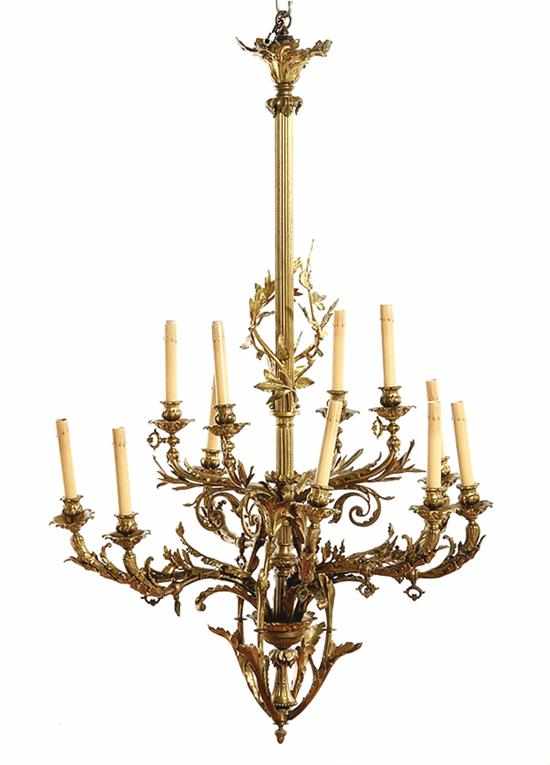 Appraisal: French bronze eleven-light chandelier late th early th century center