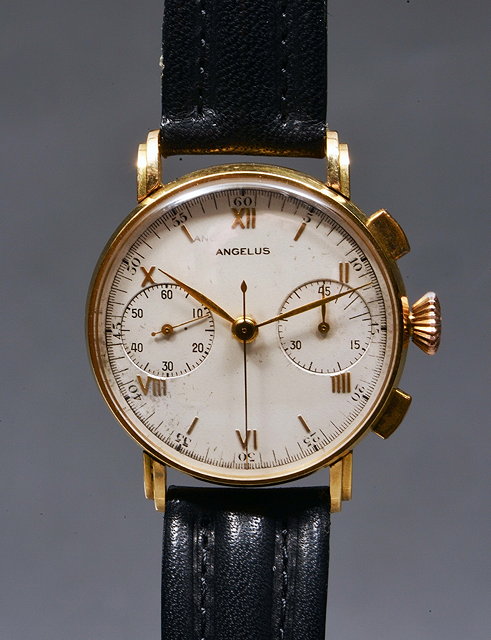 Appraisal: AN K GOLD ANGELUS GENTLEMANS CHRONOGRAPH WRIST WATCH the matt