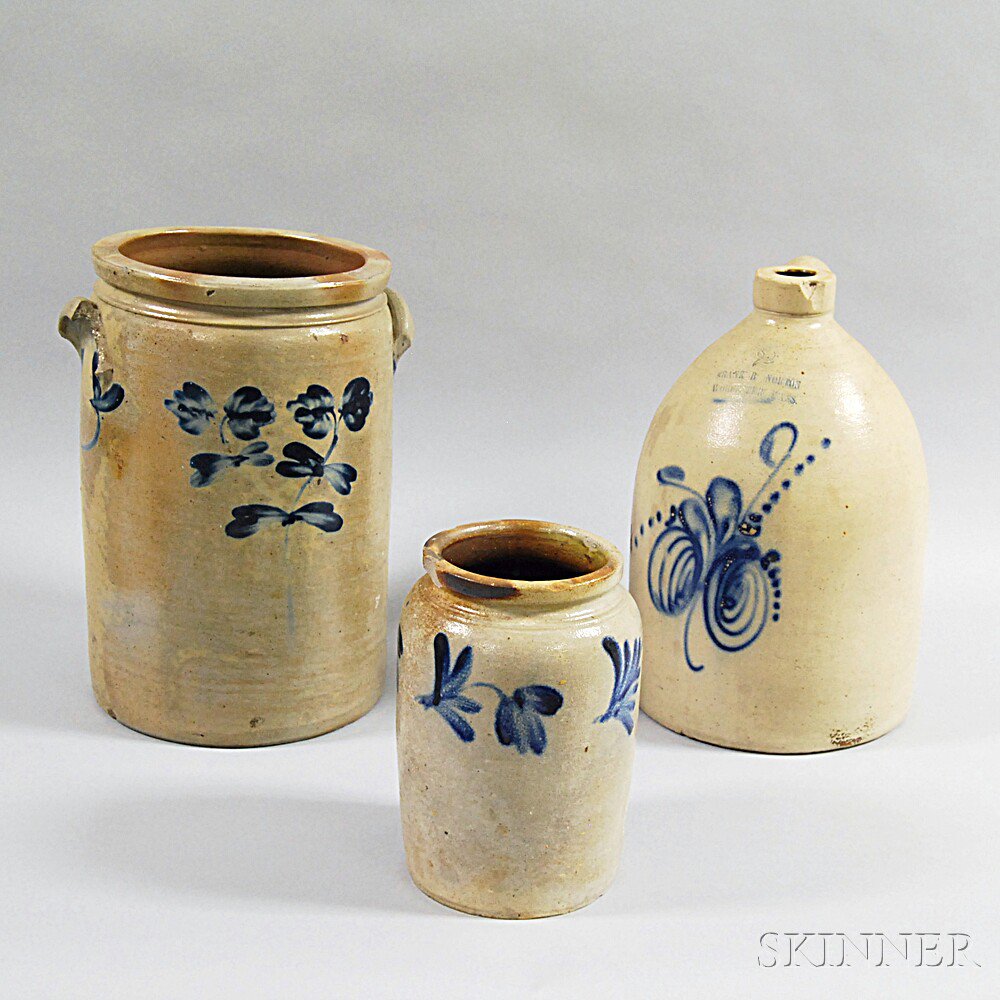 Appraisal: Three Cobalt-decorated Stoneware Vessels a Frank B Norton two-gallon jug