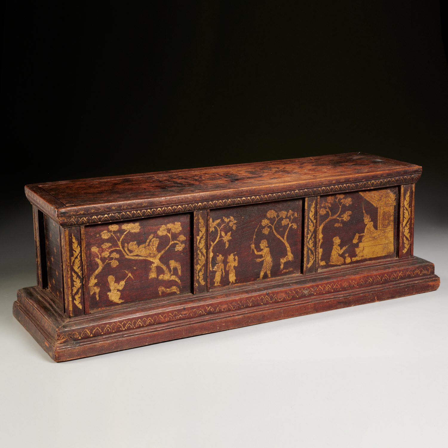 Appraisal: THAI PARCEL GILT WOOD SCRIPTURE OR MANUSCRIPT BOX Likely th