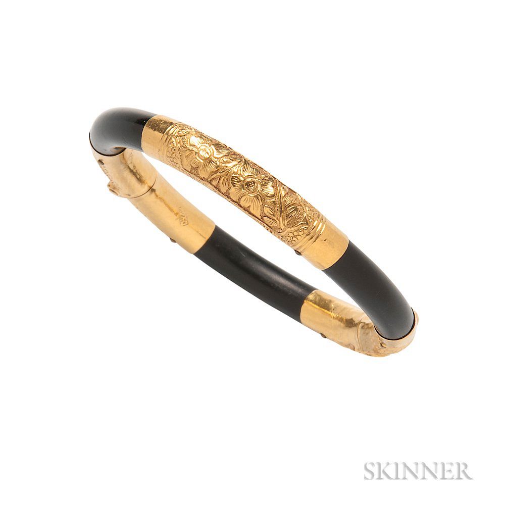 Appraisal: High-karat Gold and Lacquered Wood Bracelet High-karat Gold and Lacquered