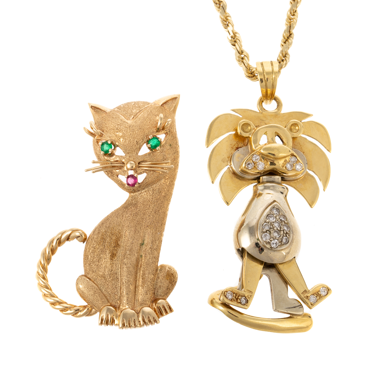 Appraisal: AN K CAT PENDANT K CAT PIN ROPE CHAIN K