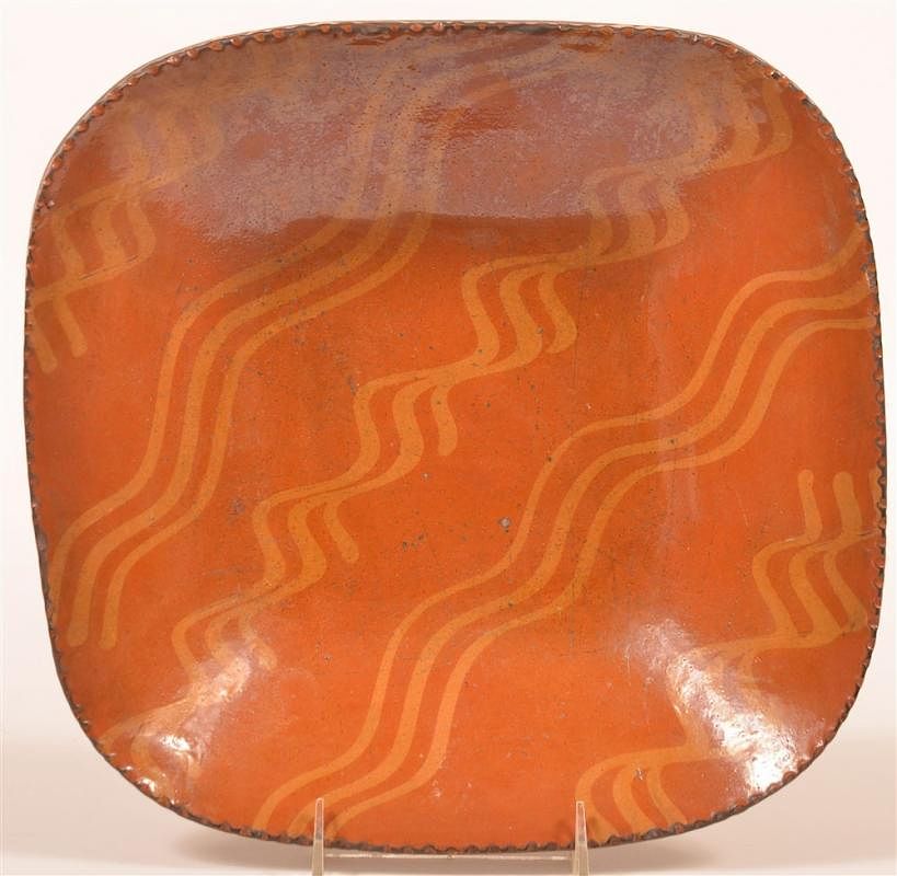 Appraisal: Shooner Redware Pottery Square Loaf Dish Shooner Redware Pottery Square