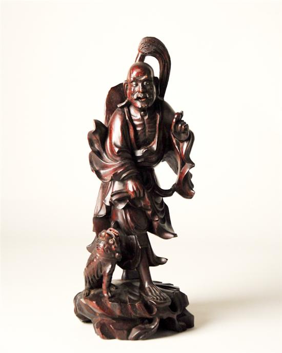 Appraisal: A Carved Wood Figure of a Chinese Sage and a