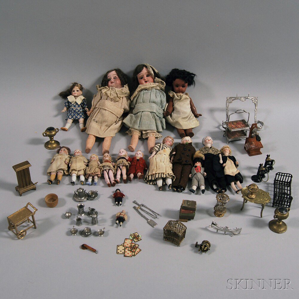 Appraisal: Group of Assorted Small Dolls and Dollhouse Furnishings including two