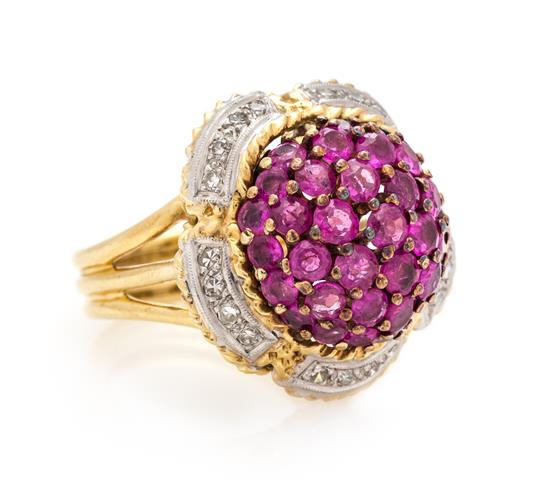 Appraisal: Sale Lot An Karat Yellow Gold Ruby and Diamond Bombe