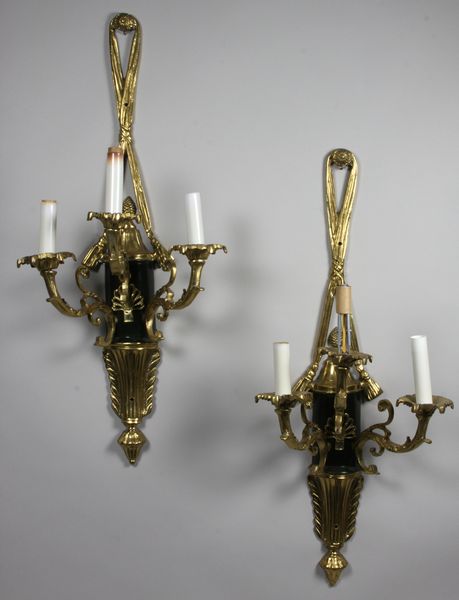 Appraisal: Pair of th Century French brass sconces electrified with shades