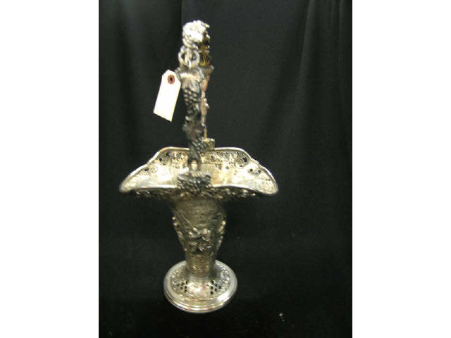 Appraisal: Ornate Silverplate Basket Style Vase courting scenes