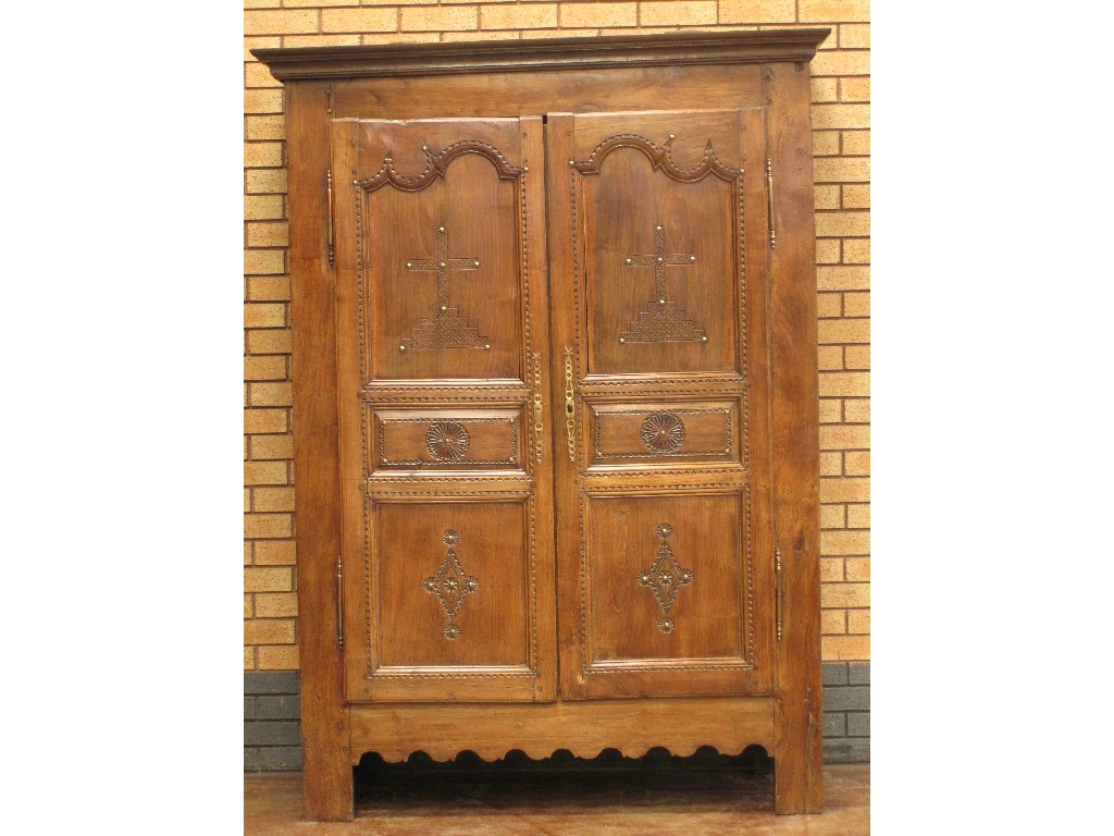 Appraisal: An antique walnut Breton Marriage Armoire the pair of panel