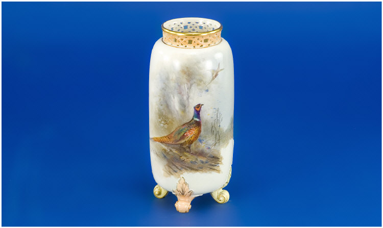 Appraisal: Royal Worcester Vase signed James Stinton painted scenes of pheasants