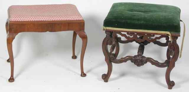 Appraisal: A rosewood framed stool the upholstered seat on S scroll