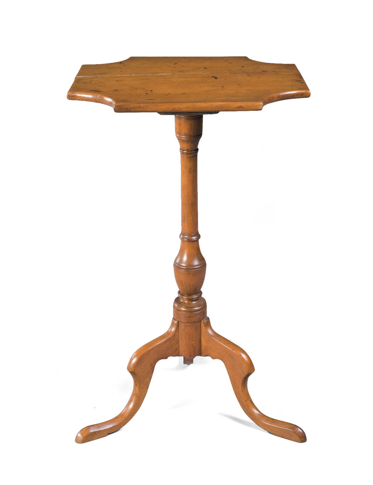 Appraisal: CONNECTICUT FEDERAL CHERRY CANDLESTAND WITH SHAPED TOP The square top