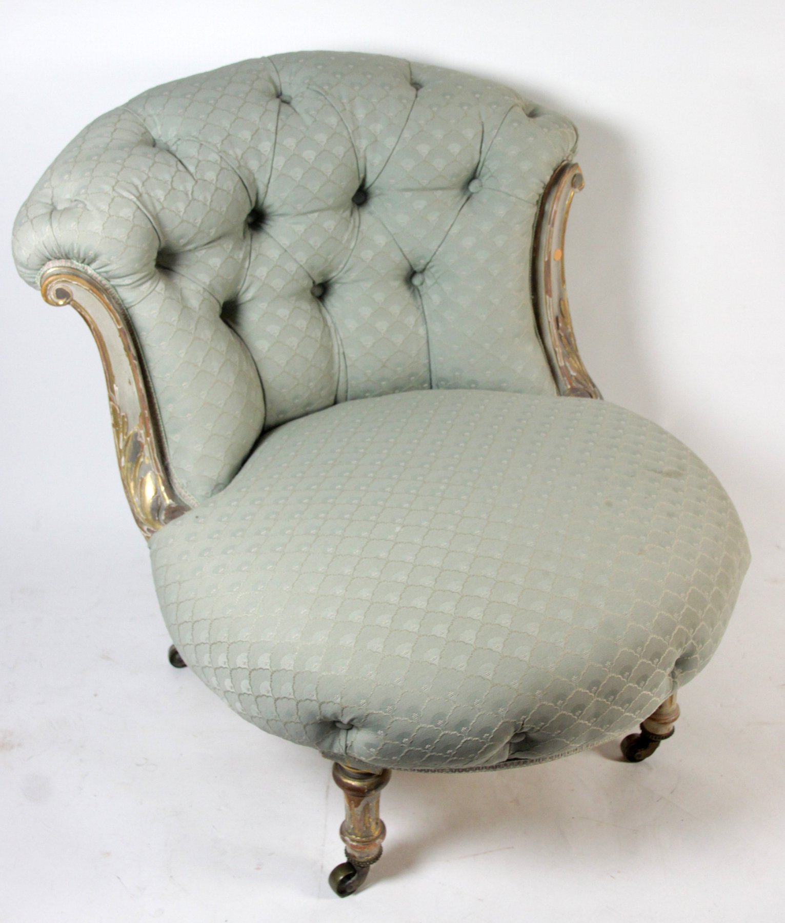 Appraisal: A Victorian painted and parcel gilt button upholstered tub chair