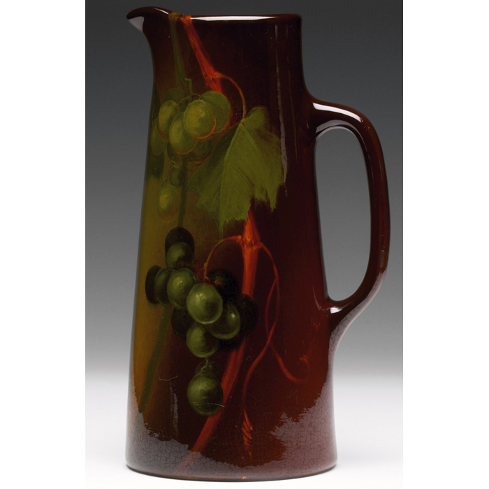 Appraisal: Weller Louwelsa handled vessel brown glaze with a painted grape