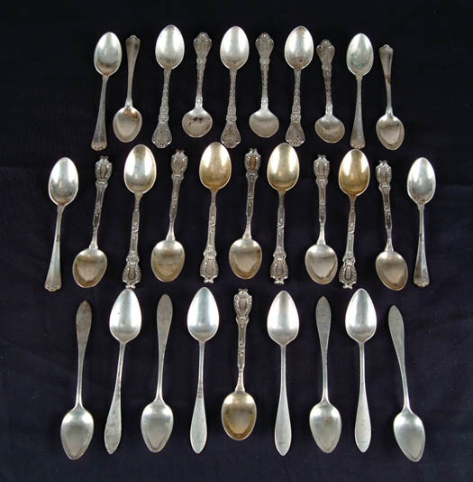 Appraisal: THIRTY STERLING DEMITASSE SPOONS Lot includes Eight fancy monogrammed spoons