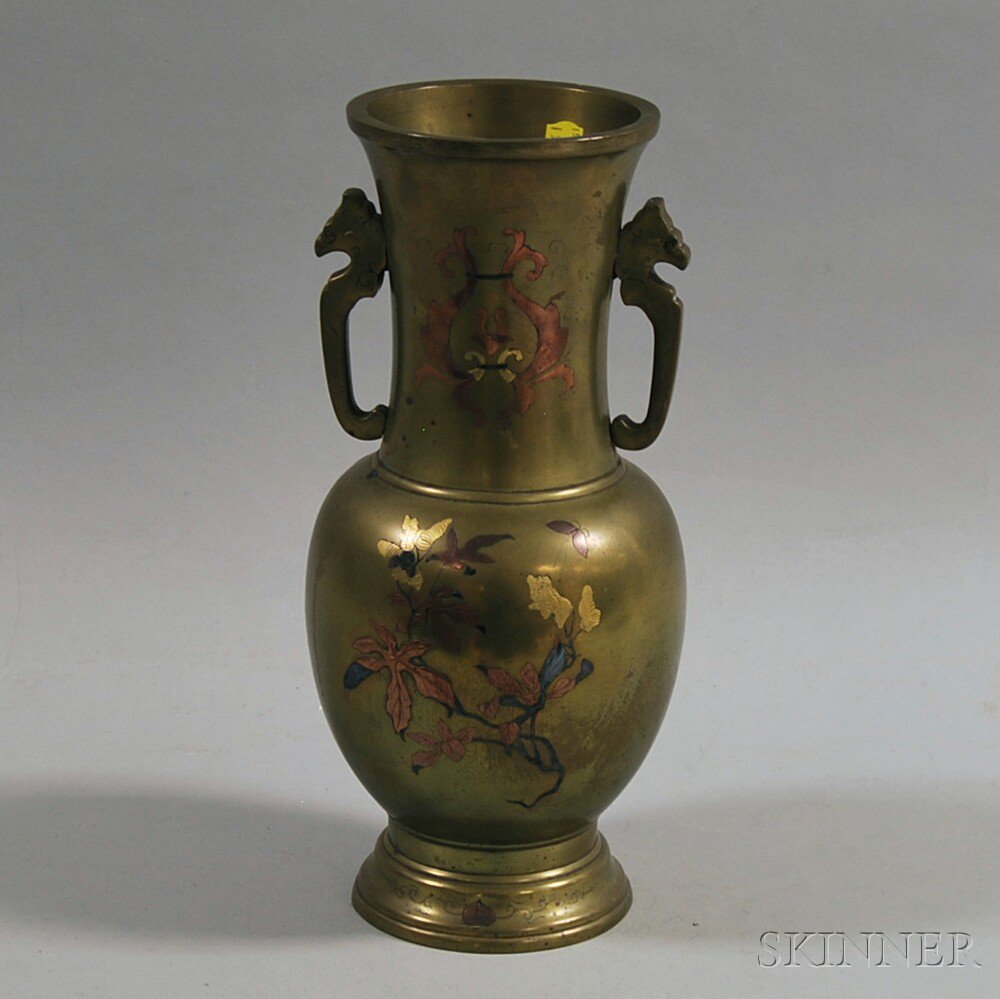 Appraisal: Asian Mixed-metal Baluster-form Vase drilled as a lamp base with