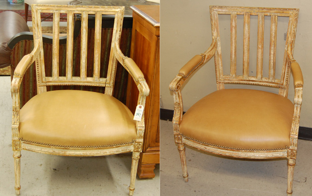 Appraisal: A PAIR OF LOUIS XVI STYLE ARMCHAIRS with matching parcel-gild