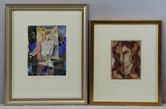 Appraisal: KINZINGER Edmund D Two Figural Works on Paper Watercolor of