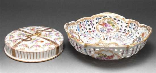 Appraisal: French Bourdois Bloch floral decorated reticulated porcelain bowl and a