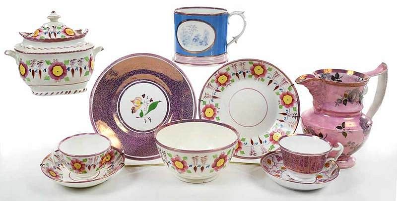 Appraisal: Large Collection Pink Luster British th century approximately pieces including